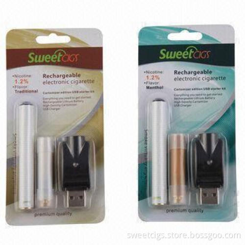 Rechargeable Electronic Cigarettes in Tobacco or Menthol Favor, 180mAh Battery Capacity